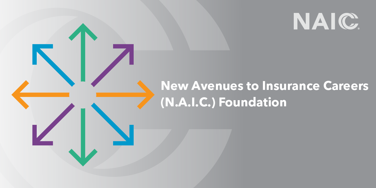New Avenues to Insurance Careers (N.A.I.C.) Foundation Logo, with orange, blue, green, and purple arrows pointing in different directions.