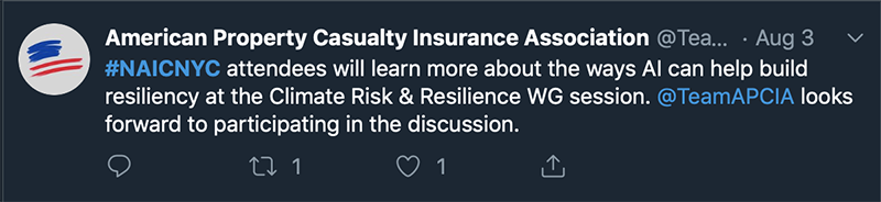 Tweet from American Property Casualty Insurance Association